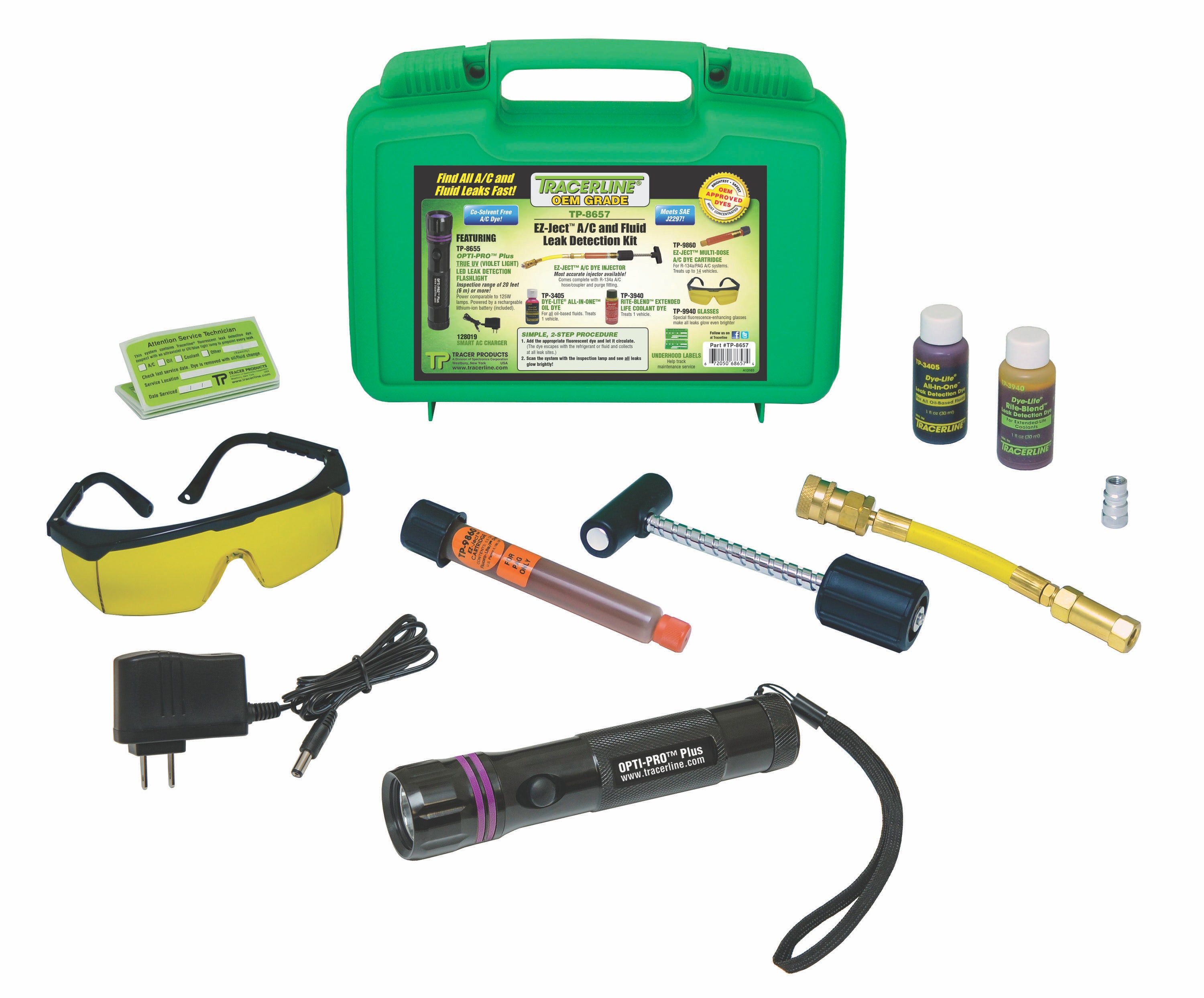 Tracer Articles leak detection kit features OEMapproved fluorescent