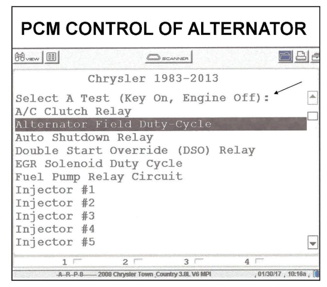 Example of where we can take control of the alternator during KOEO condition.